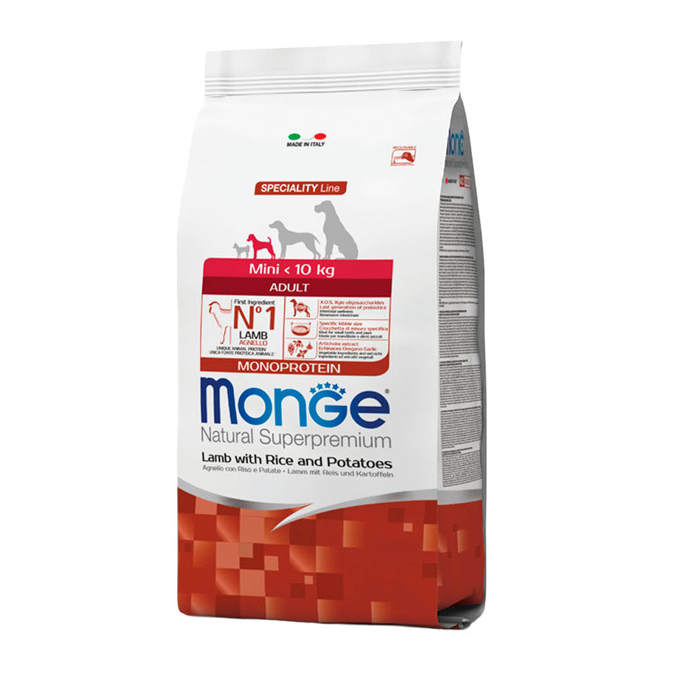 MONGE Monoprotein Perro raza pequeña y mini Cordero, arroz y patatas